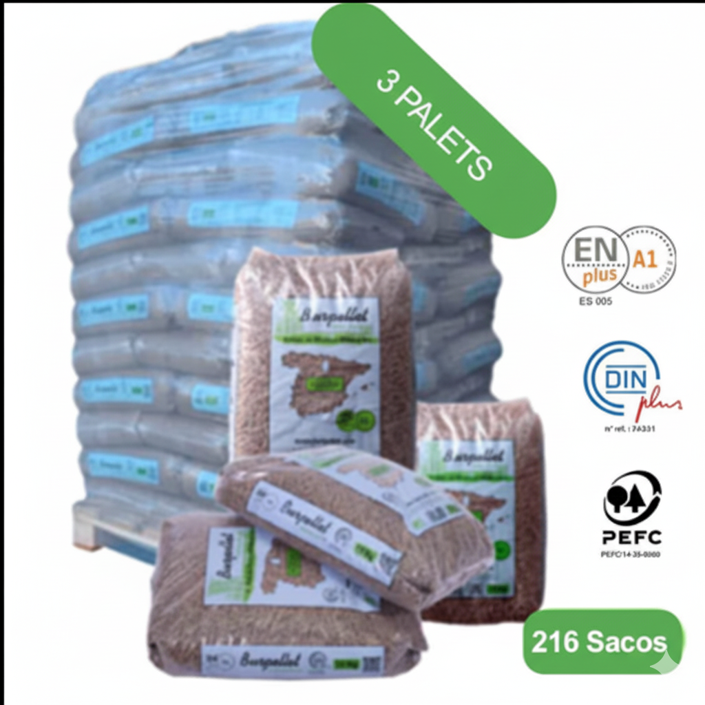 Burpellet - 3 Palets de 216 Sacos certificado Enplus 15 kg