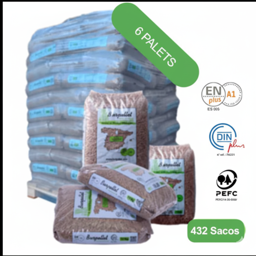 Burpellet - 6 Palets de 432 Sacos certificado Enplus 15 kg