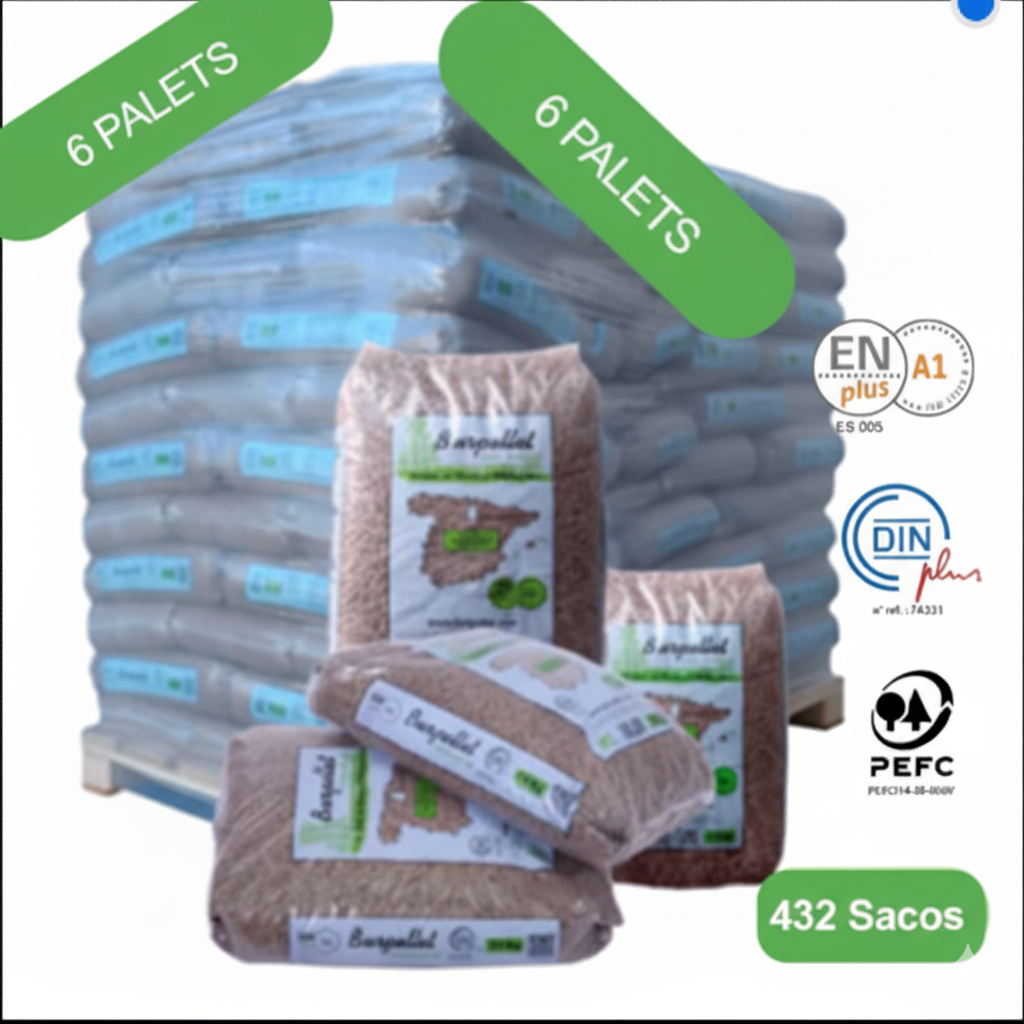 Burpellet - 6 Palets de 432 Sacos certificado Enplus 15 kg