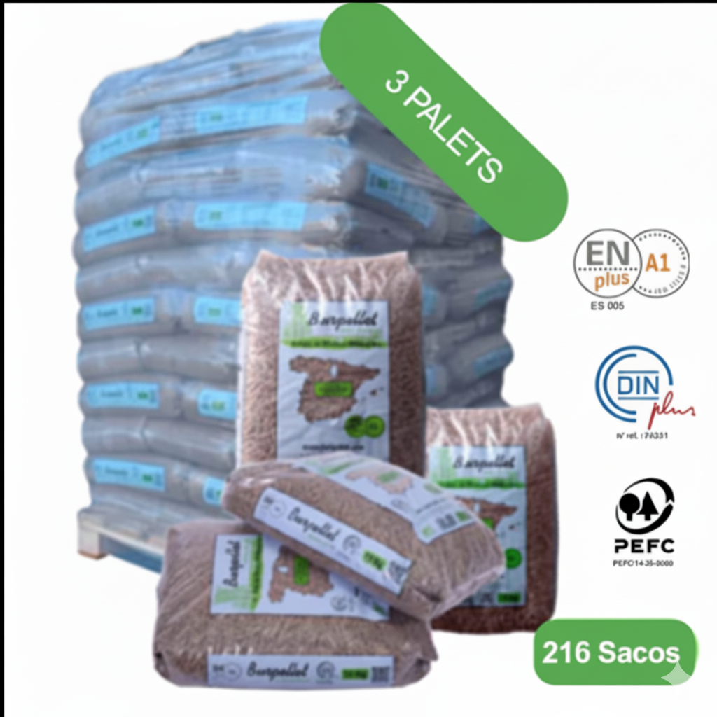 Burpellet - 3 Palets de 216 Sacos certificado Enplus 15 kg